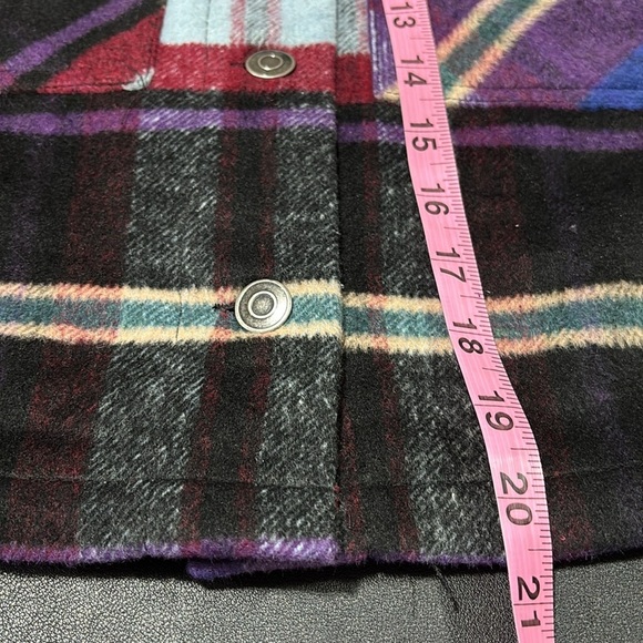 Ashley Wool Blend Rainbow Flannel Plaid,crop outerwear,button-down,chest pocket - Picture 10 of 10
